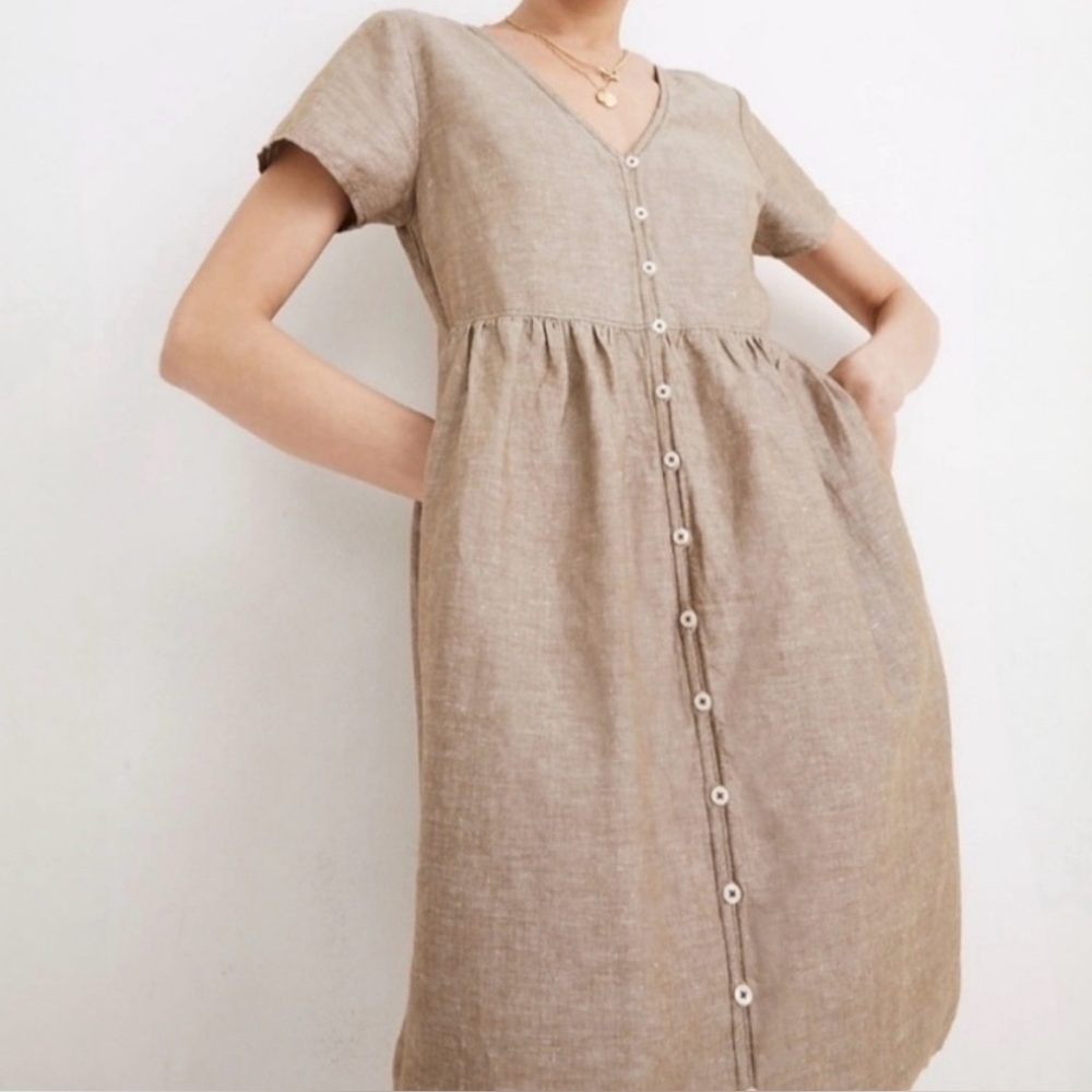Madewell Linen Blend Alexandra Button Front Dress
